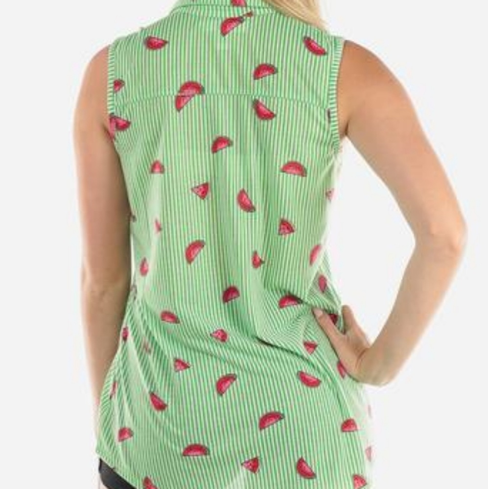 Green Stripe Watermelon Lace Up Tank - Picture 5 of 8